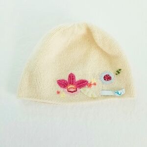 Turtle Fur Ivory Floral Embroidered Wool Beanie Hat Cap